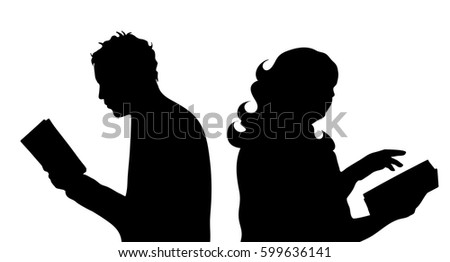detail vector silhouette of reading man and woman
