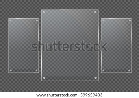 Glass plates are installed. Vector glass banners on a transparent background. Glass. Glass paintings. Color frames.
 Royalty-Free Stock Photo #599659403