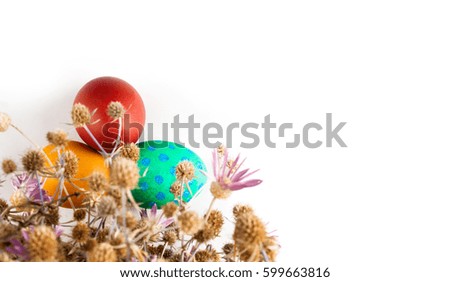 Colorful easter eggs close up isolated on white background