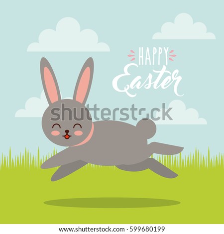 happy easter card with cute bunny icon. colorful design. vector illustration