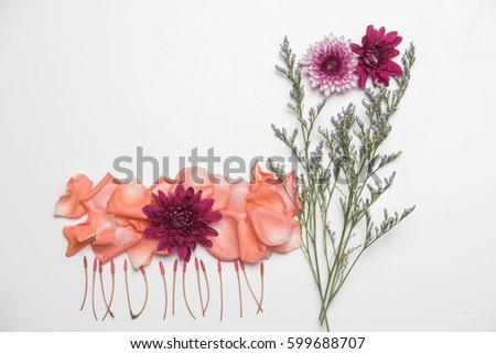 Top view or flat lay flower decoration for background with copy space to write text.
