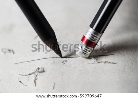 Eraser and error and sharpen concept, Black pencil with eraser, Mistake erase concept