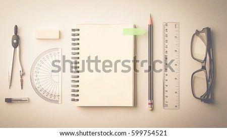 top view of stationery and blank space for education, math, office,designing and engineering background