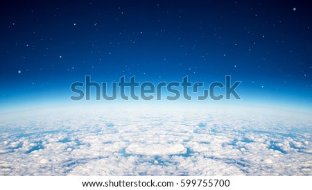 Blue planet earth over the cloudy and star in the sky Royalty-Free Stock Photo #599755700