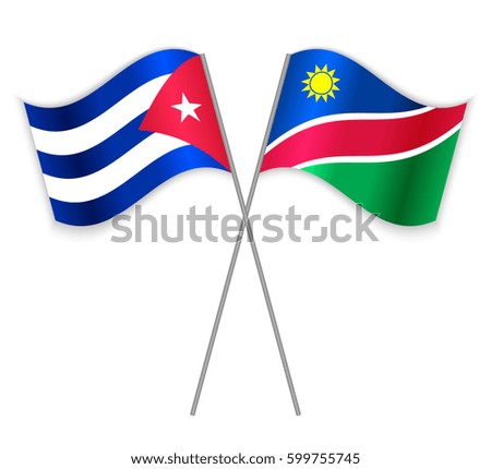 Cuban and Namibian crossed flags. Cuba combined with Namibia isolated on white. Language learning, international business or travel concept.
