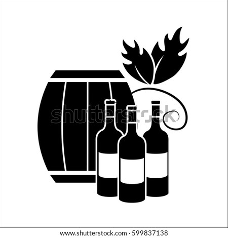 barrel and bottles of wine icon stock