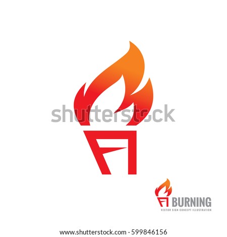 Burning torch - vector logo template concept illustration. Fire flame creative sign. Design element. 