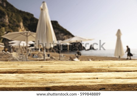 Wooden desk of free space and beach 
