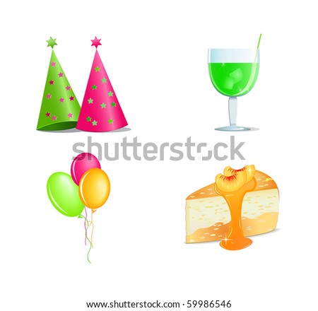 birthday icon set balloon cocktail cake