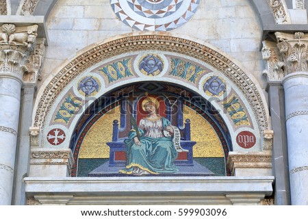 Mosaic icon. Details of the Pisa Cathedral (Cattedrale Metropolitana Primaziale di Santa Maria Assunta). Pisa, Italy