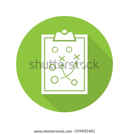 Clipboard game plan. Flat design long shadow icon. Sport game strategy scheme. Vector silhouette symbol Royalty-Free Stock Photo #599905481