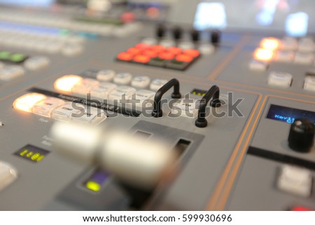 Photo of the TV broadcasting, working with video and audio mixer