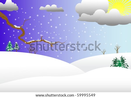 winter landscape with white snowflakes and trees.Vector illustration.