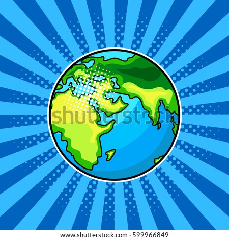 Earth globe comic book pop art retro style vector illustration