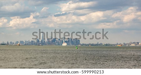 Skyline of Manhattan as seen from the ferry, New York City, USA