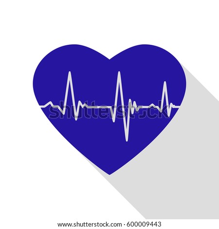 Cardiogram on heart shape. Vector. Blue icon with flat style shadow path on white background. Royalty-Free Stock Photo #600009443