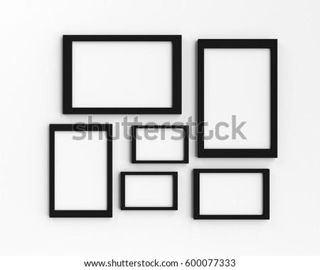 Blank black picture frame templates set on white background