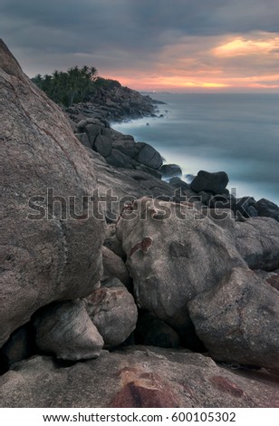 Coast of the Indian Ocean. Sunrise in Sri Lanka.