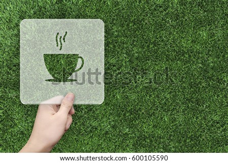Tea symbol message box with green grass background