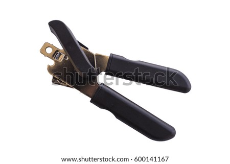 Modern can opener on white background