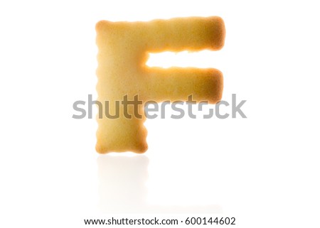 Letter F Cookie Biscuit english capital font isolated on white with path.