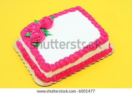 Cake, white and pink icing, yellow background - write your own message