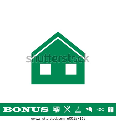 House icon flat. Simple green pictogram on white background. Illustration symbol and bonus button