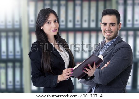 man and woman of business, equipment of work and advisory