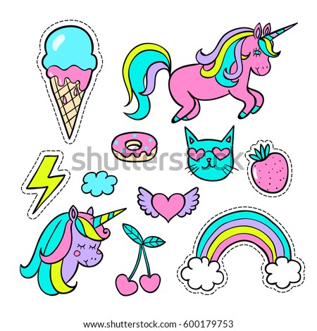 A set of  cartoon patch badges , fashion pin badges. Vector illustration isolated on white background.