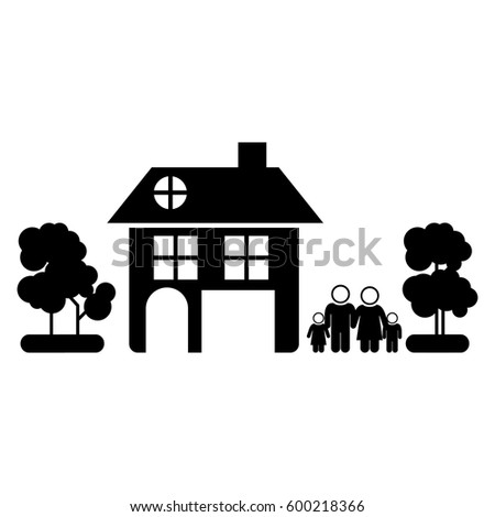 black silhouette of family away from home in white background vector illustration