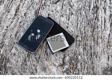 Mobile-phone with crack or broken screen.