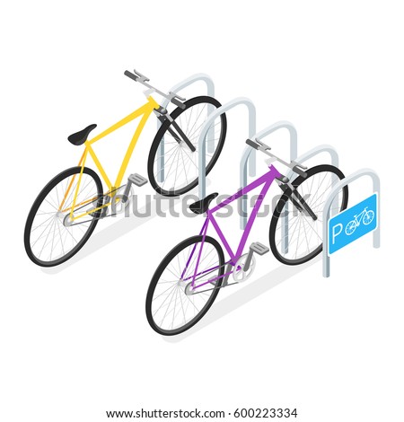 Vector Isometric illustration of Bicycle Parking concept in the city. Isolated on white background.