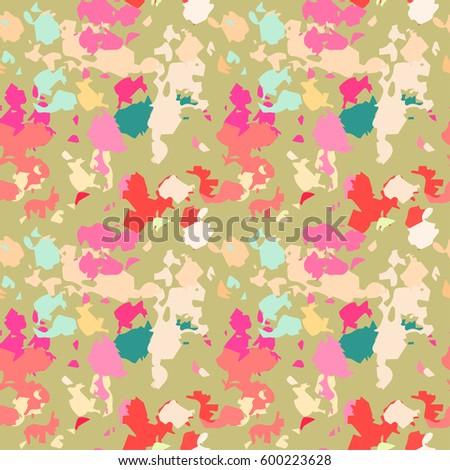 Camouflage, spotted seamless pattern. Random, chaotic watercolor paint spots. Abstract background. Repeating distressed print