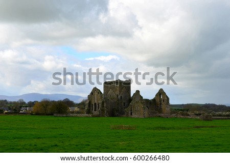 Dark clouds circling around the ruins of Hore Abbey.