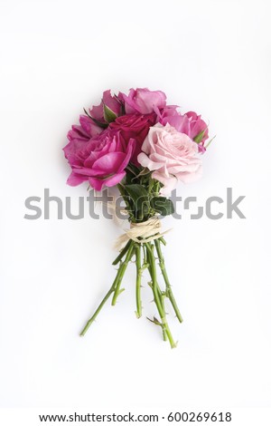 Bouquet of natural roses on white background Royalty-Free Stock Photo #600269618