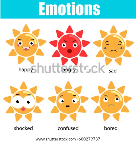 Cute kawaii sun character. Vector emoji, emoticons, expression icons. Isolated design elements, stickers. Educational infographic for children