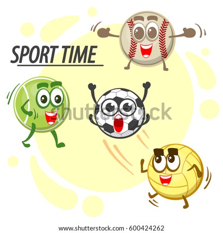 Vector characters of sport balls. Play in football. Isolated on white background.