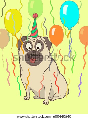Happy pug, balloon
