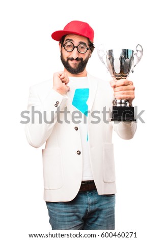 young crazy businessman with a trophy