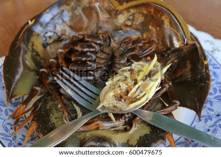 Horseshoe crab eggs spicy salad.