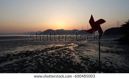 korea sunset landscape mud flat pinwheel