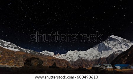 Starry sky over Machhepuchare and Annapurna Base Camp - Nepal, Himalayas
