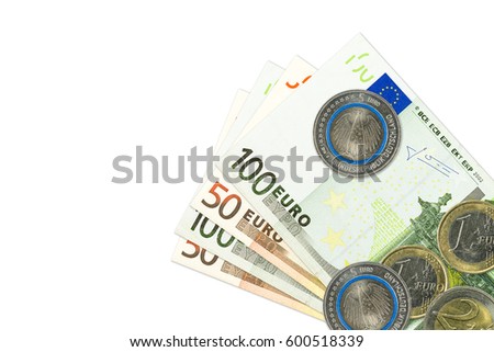 some 50 and 100 euro bank notes and coins