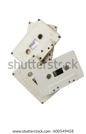 vintage white cassettes tape isolated white background for design on it