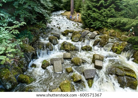 Stormy River connects the cascades of Bergpark Wilhelmshoehe, landscape park in Kassel, Germany. The largest European hillside park. Travel photo