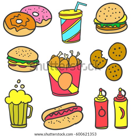 Set of food various style doodles