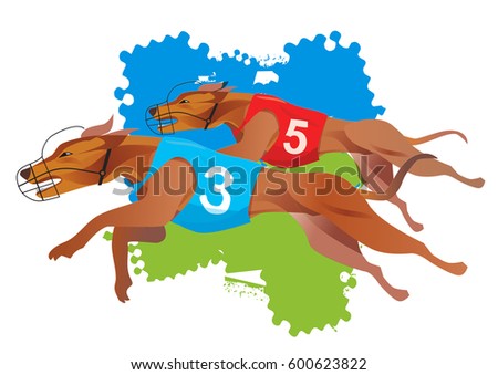 Greyhound Dogs Racing.
Stylized illustration of a greyhound dogs racing. Isolated on a white background. Vector available.