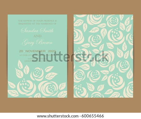 Wedding Invitation. Floral Background. Vintage Style. Size: 5" x 7". Seamless pattern is masked.