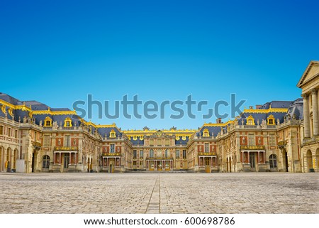 Versailles palace entrance,symbol of king Louis XIV power, France. Royalty-Free Stock Photo #600698786