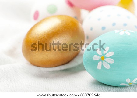 Easter eggs on white background  with copyspace. Happy Easter!
